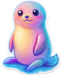 Obraz premium seal animal cute cartoon illustration seal pup happy seal ocean sea life marine animal character design adorable animal playful seal aquatic creature 