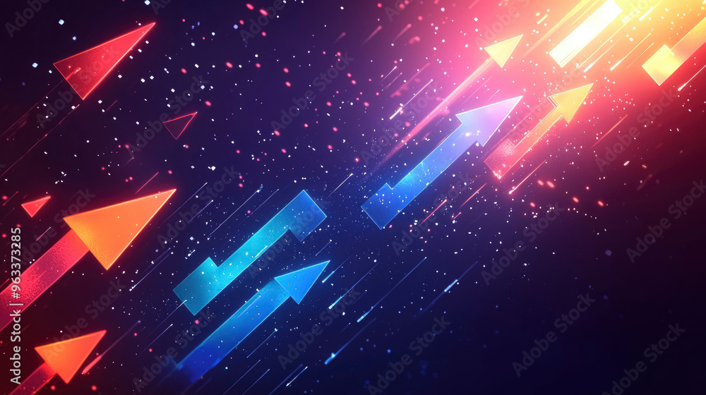 Poster vibrant digital arrows representing growth and direction in an abstract design illuminated by warm a