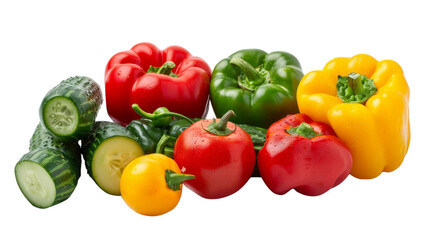 A variety of vegetables including tomatoes, cucumbers