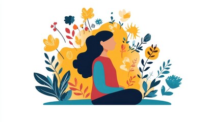 A woman sits in a field of colorful flowers, enjoying the beauty of nature.