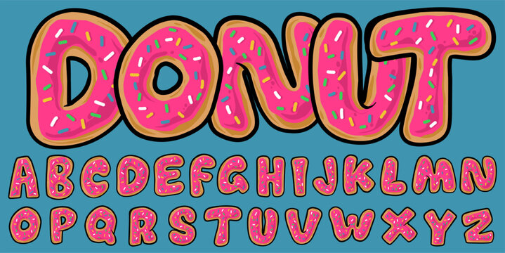 Donut with sprinkles Alphabet Pink Color Vector Illustration	