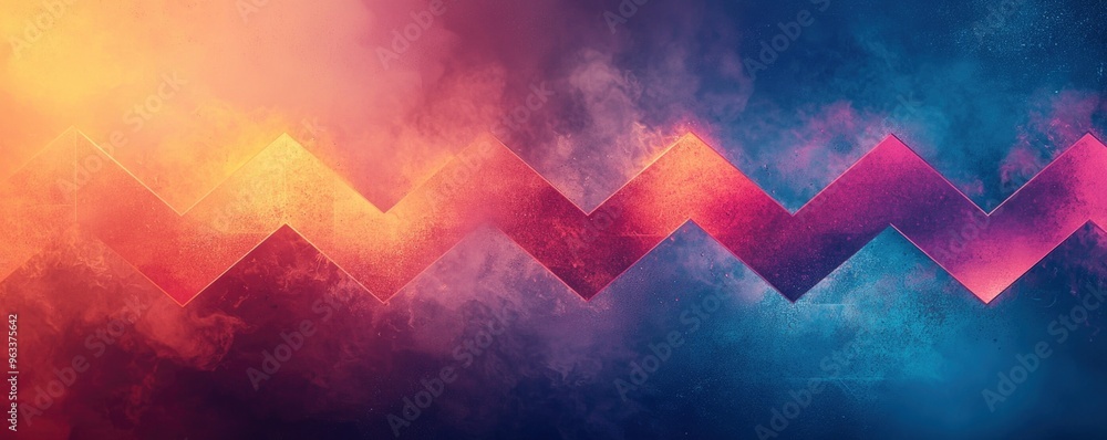 Poster colorful zigzag pattern over a smoky background, creating a vibrant and artistic atmosphere in a dig