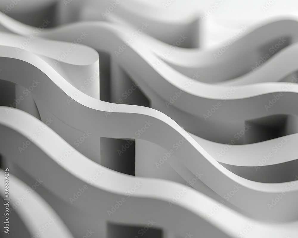 Poster abstract 3d blocks arranged in wave pattern create dynamic visual effect. monochrome background enha