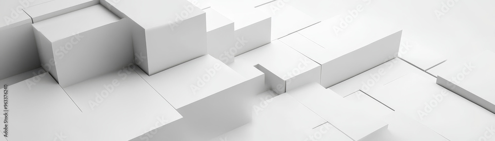 Poster abstract 3d blocks on clean white background create modern and minimalistic aesthetic.