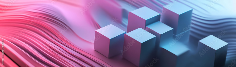 Poster abstract 3d cubes arranged on gradient background create visually striking composition. interplay of