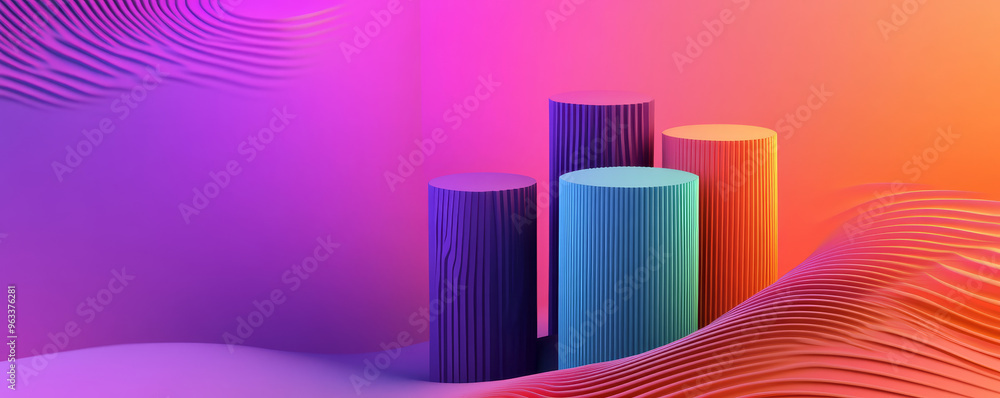 Aufkleber abstract 3d cylinders placed on gradient background create vibrant visual experience. colorful desig