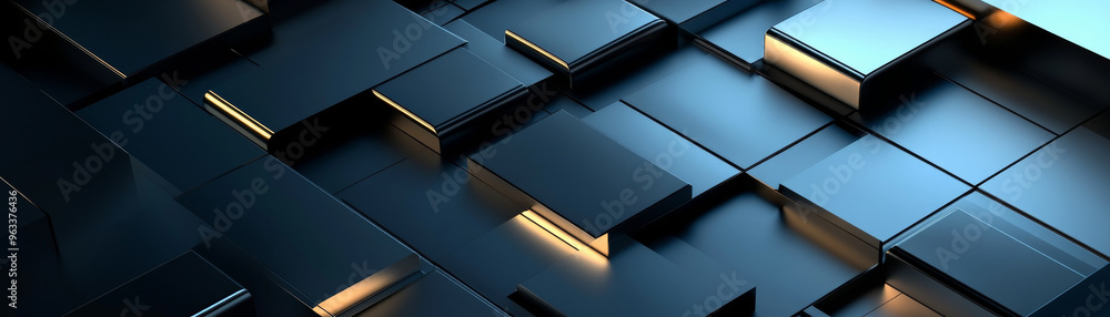 Poster modern metallic 3d elements create clean and sleek background, showcasing blend of dark surfaces and