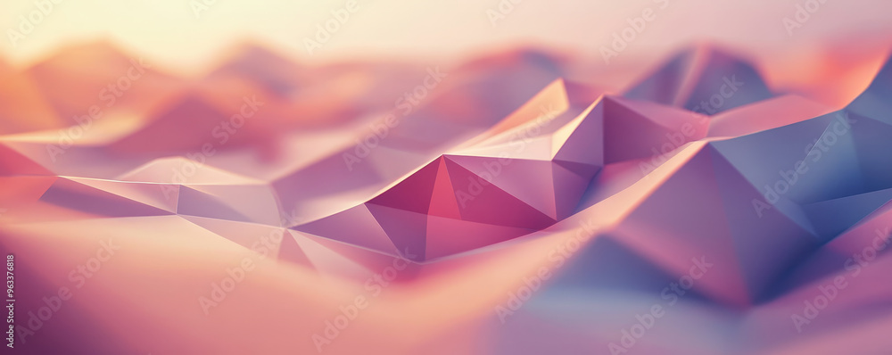 Poster low poly 3d forms create stunning visual landscape with soft gradients and curves, evoking sense of 