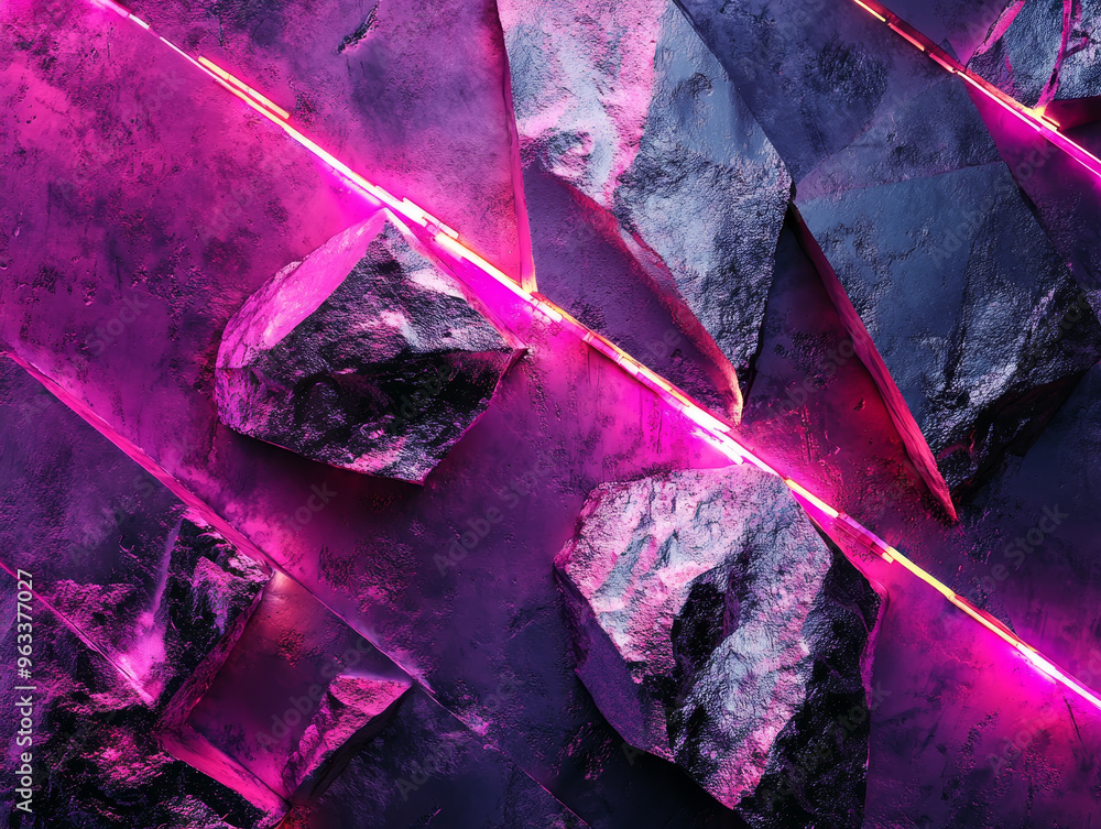 Aufkleber textured dark background with metallic 3d forms and neon accents creates striking visual. interplay 