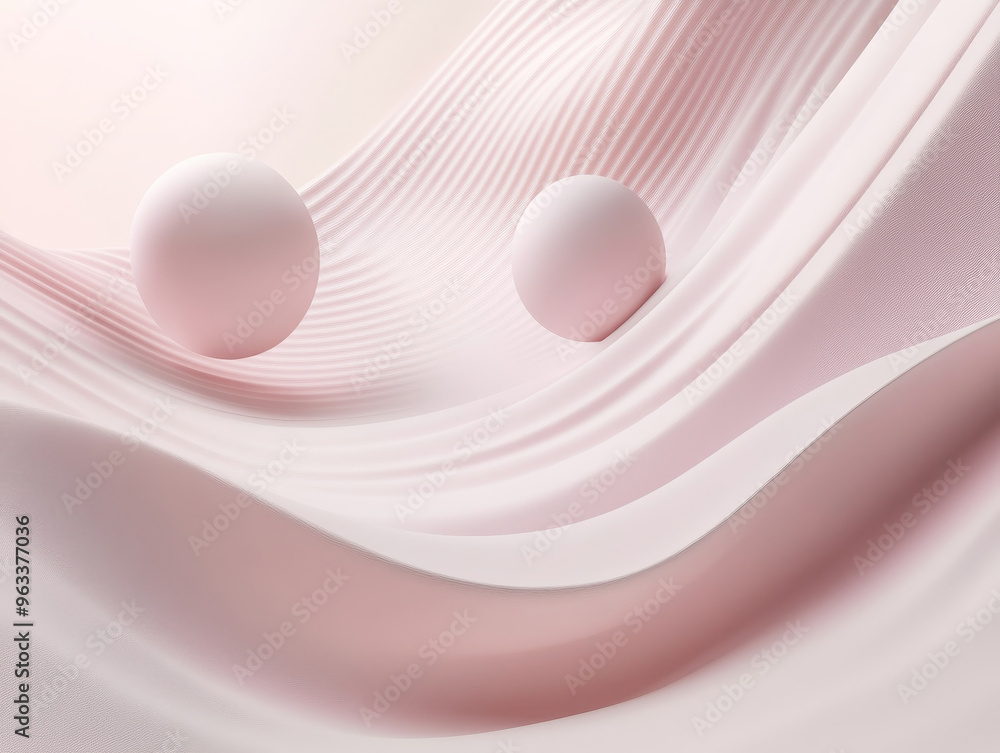 Poster soft minimalist background with floating 3d shapes creates serene atmosphere. gentle curves and past