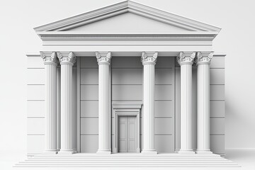 Obraz premium A Minimalist Vision: A White Classical Building with Tall Pillars, Evoking Timeless Elegance and Architectural Grandeur.