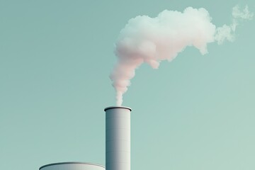 A Single Chimney Releases a Plume of White Smoke Against a Soft Mint Sky, Symbolizing Clean Energy and a Sustainable Future.