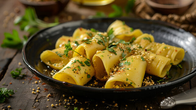 Khandvi, also known as suralichya vadya, is a gram flour snack with selective emphasis copy space.
