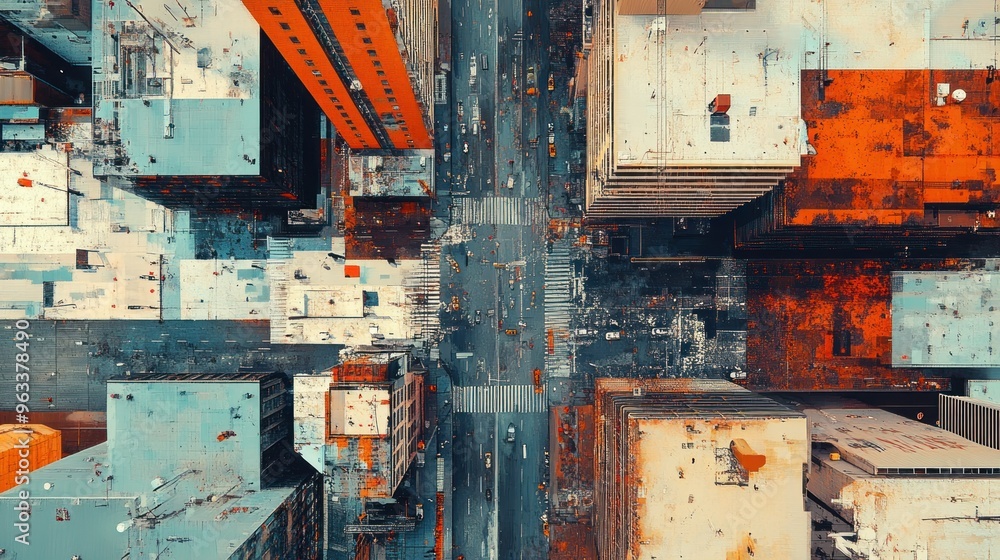 Poster abstract cityscape with intersecting roads and buildings