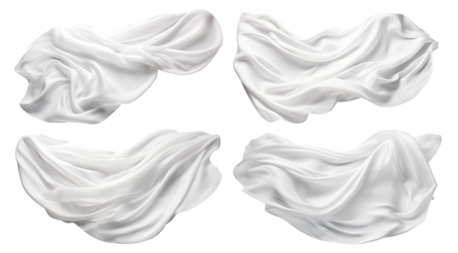Set of floating elegant white fabrics, cut out