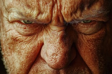Fototapeta premium Close-up portrait of an elderly man with intense facial expression, showcasing wrinkles and unique character.