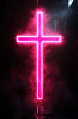 
Neon pink cross on a black background


