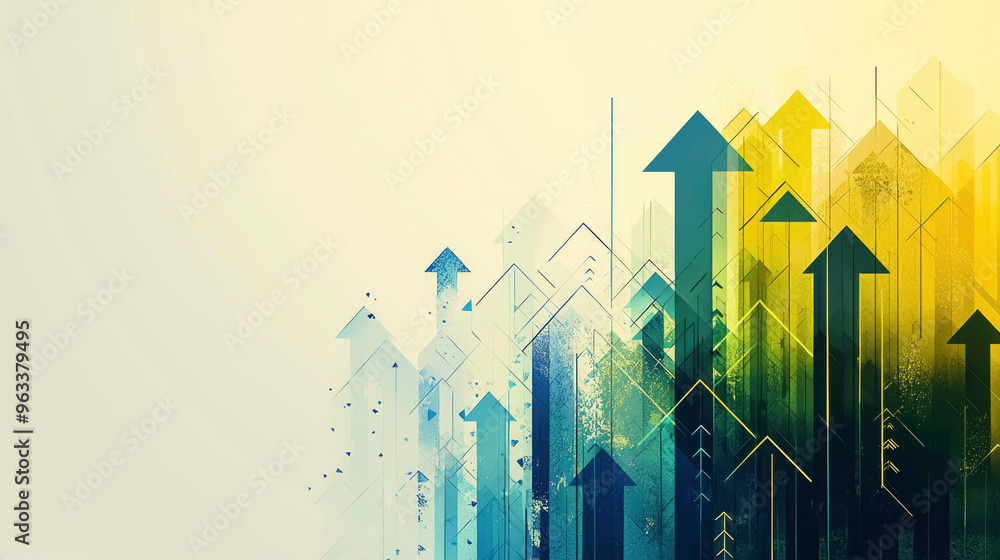 Poster the design uses dynamic upward arrows on a colorful gradient background, symbolizing growth, success