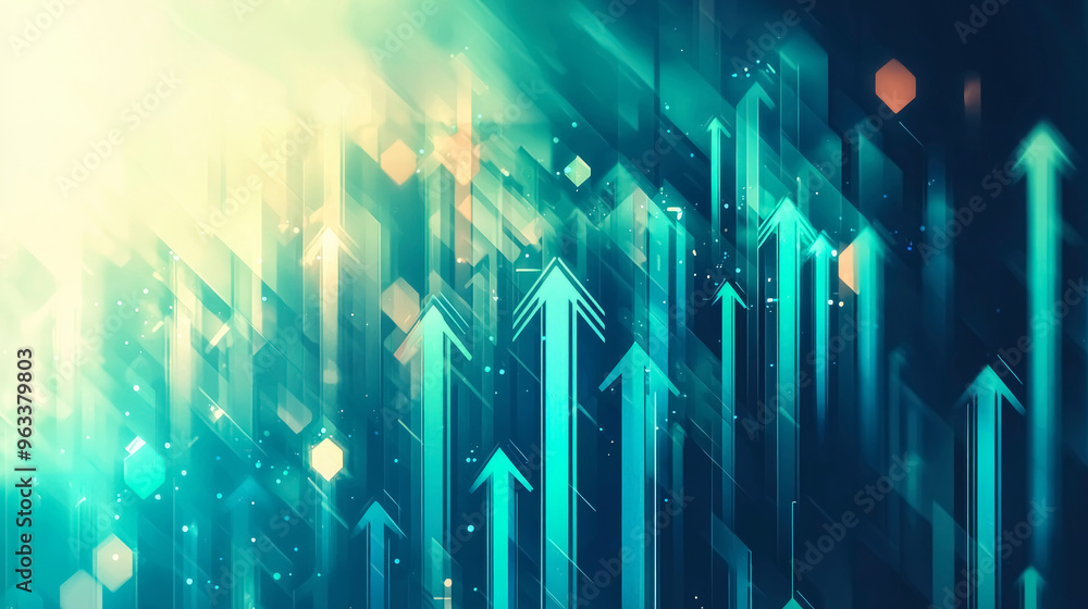 Poster abstract representation of upward arrows with glowing effects illustrating growth and progress in di