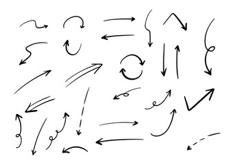 ベクターのペンの手書きの矢印セット 白黒