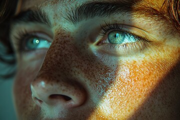 A close up of a persons face with a gentle contemplative expression capturing moments of deep thought