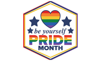 LGBT Pride Month in June. Lesbian Gay Bisexual Transgender. Celebrated annual. LGBT flag. Rainbow love concept. Human rights and tolerance. Poster, card, banner and background. Vector illustration