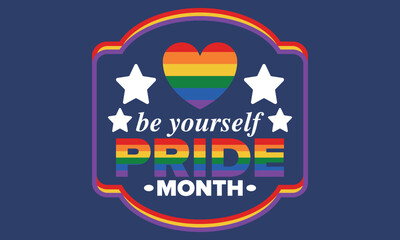 LGBT Pride Month in June. Lesbian Gay Bisexual Transgender. Celebrated annual. LGBT flag. Rainbow love concept. Human rights and tolerance. Poster, card, banner and background. Vector illustration