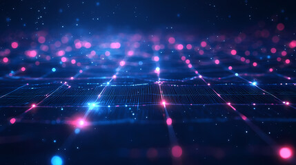 Obraz premium Glowing grid in virtual space