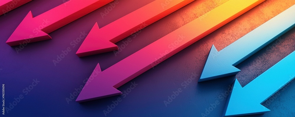 Poster arrows in vibrant colors move upward against a gradient background, symbolizing growth and progress 