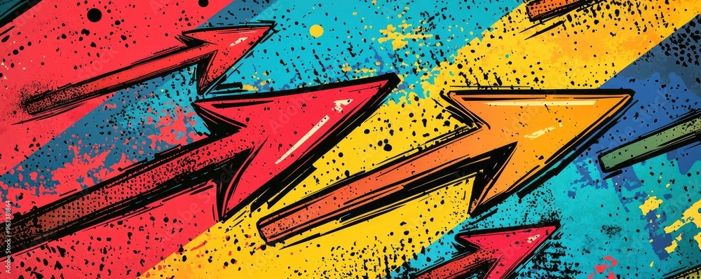 Poster brightly colored arrows in a dynamic design representing movement and direction against a vibrant ab