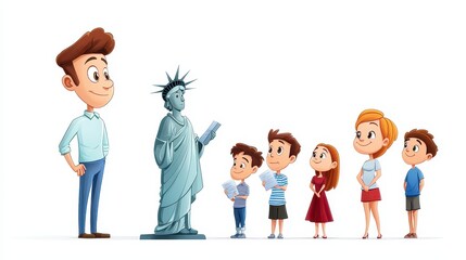 Celebrating Independence Day: Cartoon Characters Signing Giant Declaration of Independence