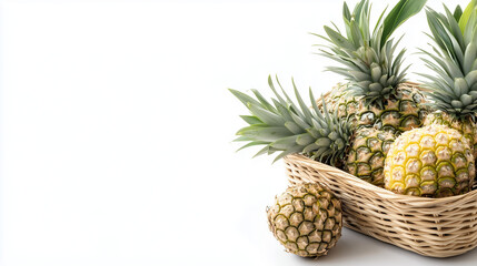 Fresh Pineapples in a Wicker Basket.