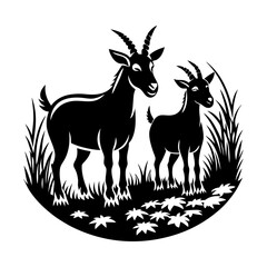 Download Appears To Depict Two Goats In  Grass A Silhouette Style Svg File For Design.