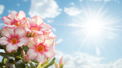 Pink Flowers against Blue Sky.