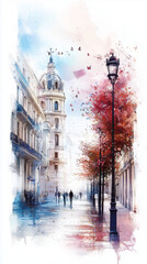 Obraz premium Autumn City Street in Urban Sketch with Warm Colors