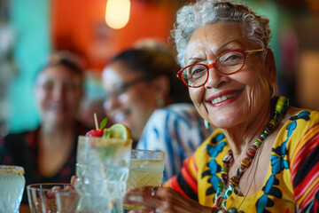 Senior woman enjoying cocktail at party