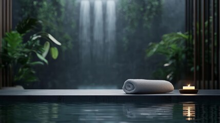 Elegant A quiet spa scene and gentle waterfalls in the background