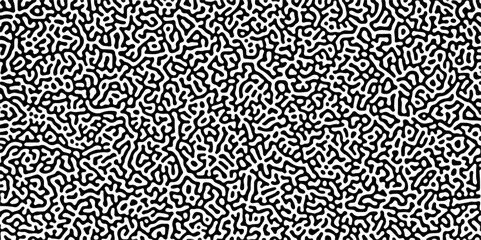 Turing reaction diffusion monochrome seamless pattern with chaotic motion. Abstract Turing organic wallpaper with background. Abstract diffusion pattern with chaotic shapes. Vector illustration
