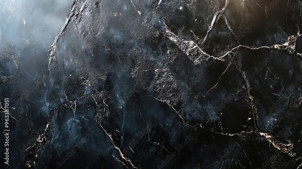 Poster black stone with a polished, slightly reflective surface, showing faint patterns and a subtle textur