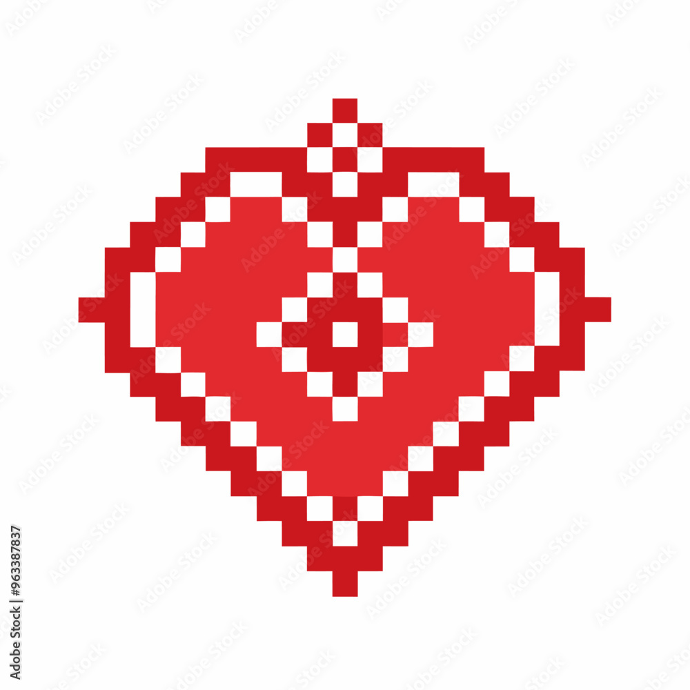 Poster pixelated red heart design in retro 8 bit style