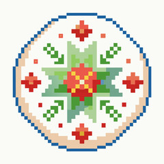 Fototapeta premium Pixel Art Mandala Floral Design with Geometric Patterns and Bright Colors