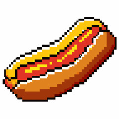 Fototapeta premium Pixel Art Hot Dog with Mustard and Ketchup Retro Digital Graphic Design