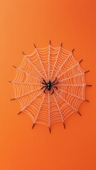 Fototapeta premium Spider on spiderweb with color background, Halloween concept