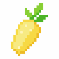 Fototapeta premium Pixel Art Lemon Fruit with Green Leaves on White Background