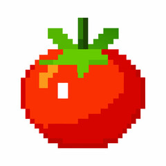 Obraz premium Pixel Art Tomato Retro Gaming Style 8 Bit Fruit Illustration with Bright Colors