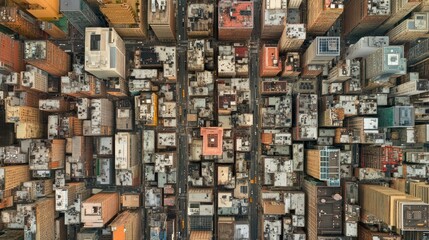 Aerial View of a Dense Urban Cityscape with Grid-like Street Pattern