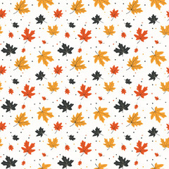 seamless tile of pretty orange illustrated autumn leaves