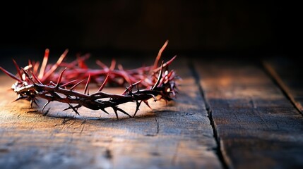 Crown of thorns on a wooden table
