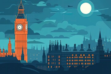 Big Ben and London's Skyline: A Serene Nighttime View