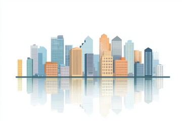 A Vibrant City Skyline: Modern Towers Reflecting on a Calm Waterway